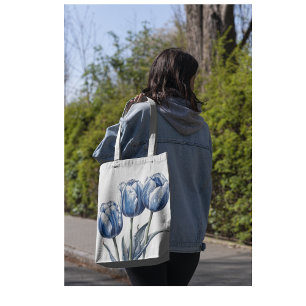 Tote Bag Tulipes en bleu Delft
