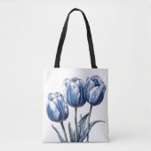 Tote Bag Tulipes en bleu Delft (Devant)