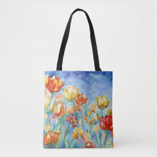 Tote Bag Tulipes jaunes et rouges, épaule Fourre-tout