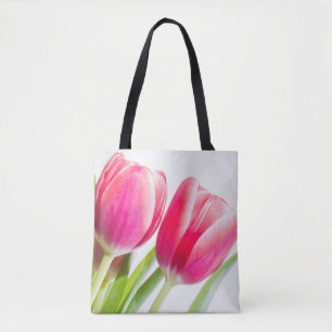 Tote Bag Tulipes roses avec Feuille vert photo