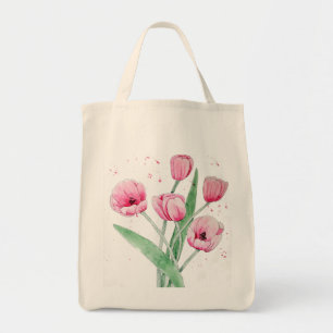 Tote Bag Tulipes roses en aquarelles