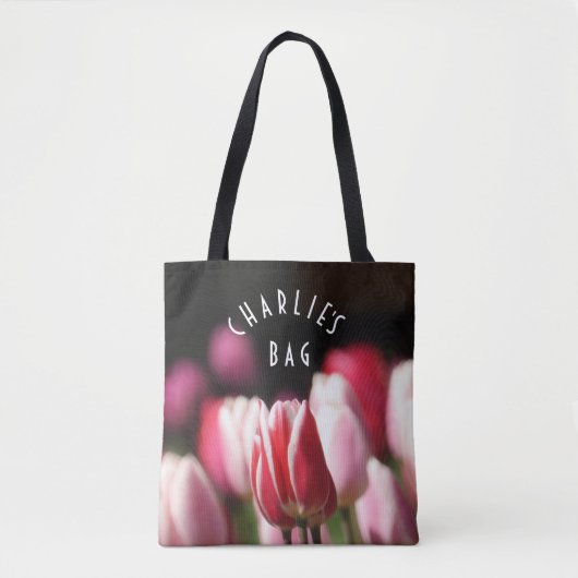 Tote Bag Tulipes rouges et blanches et roses (Devant)