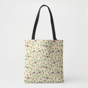 Tote Bag Tulipes violettes sur arrière - plan jaune