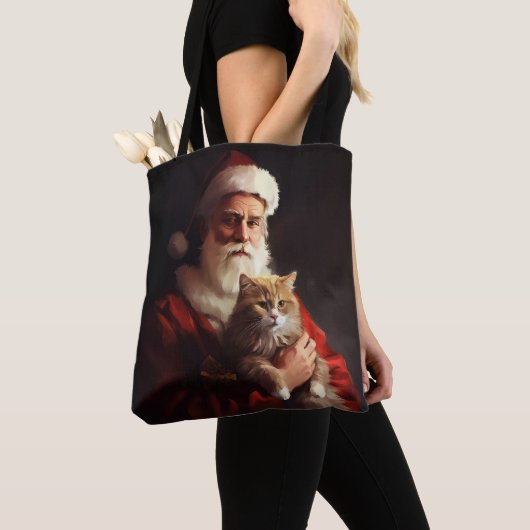 Tote Bag Turc Angora Chat Santa Claus Festif Noël (De près)
