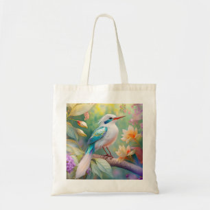 Tote Bag Turquoise aile crête blanche Imaginaire Oiseau