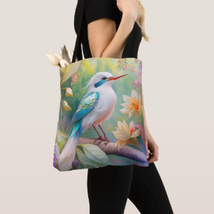 Tote Bag Turquoise aile crête blanche Imaginaire Oiseau