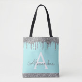 Tote Bag Turquoise Aqua Parties scintillant Argent Éclairé  (Devant)
