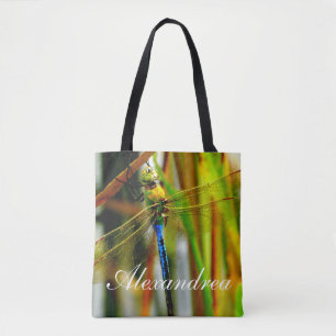 Tote Bag Turquoise Bleu dragnfly personnalisée avec nom