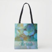 Tote Bag Turquoise bleu jaune rose hydrangée fleurs (Devant)