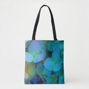 Tote Bag Turquoise bleu jaune rose hydrangée fleurs florale