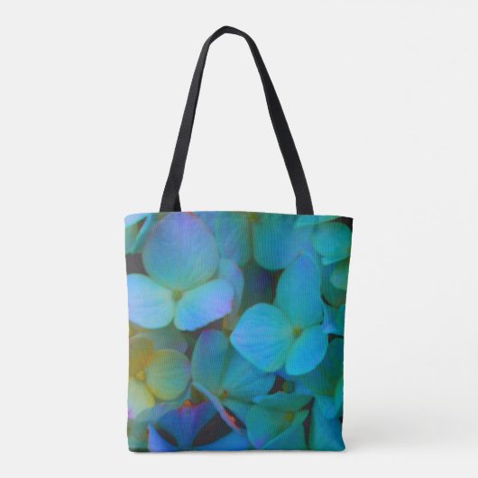 Tote Bag Turquoise bleu jaune rose hydrangée fleurs florale (Dos)