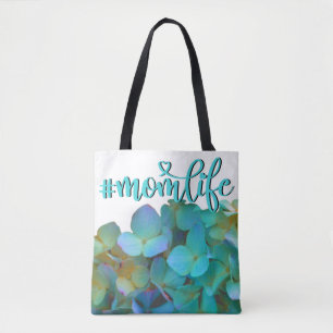 Tote Bag Turquoise bleu jaune rose hydrangée fleurs momlife