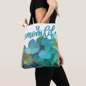 Tote Bag Turquoise bleu jaune rose hydrangée fleurs momlife (De près)