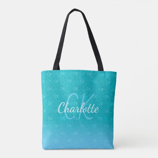 Tote Bag Turquoise bleu parties scintillant aqua vert monog (Dos)