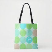 Tote Bag Turquoise Bleu Vert & Cercles Orange Monogramme (Devant)