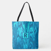 Tote Bag Turquoise Blue Ocean Waves Abstrait Monogramme ini (Devant)