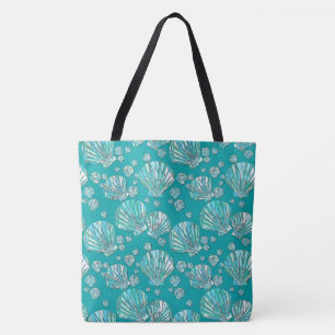 Tote Bag Turquoise, coquillages de mer, arrière - plan turq