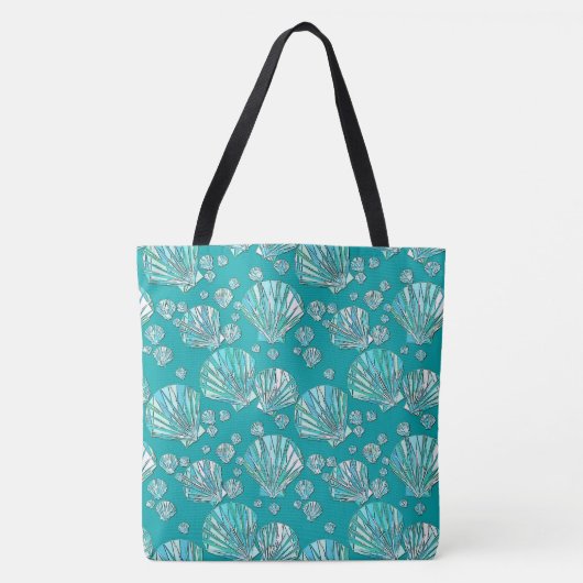 Tote Bag Turquoise, coquillages de mer, arrière - plan turq (Devant)