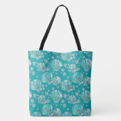 Tote Bag Turquoise, coquillages de mer, arrière - plan turq (Dos)