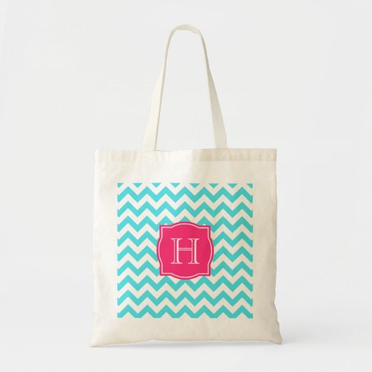 Tote Bag Turquoise de zigzag et monogramme fait sur (Devant)