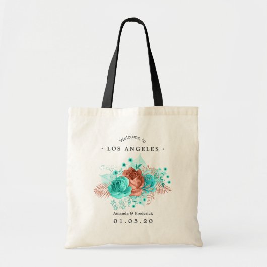 Tote Bag Turquoise et corail Mariage tropical Bienvenue (Devant)