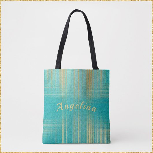 Tote Bag Turquoise et or moderne