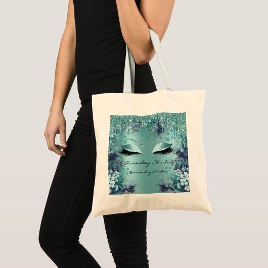 Tote Bag Turquoise Florals Eyes Parties scintillant Drids M (Devant (produit))