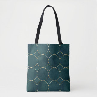 Tote Bag Turquoise foncé, Cercles d'or Aquarelle.