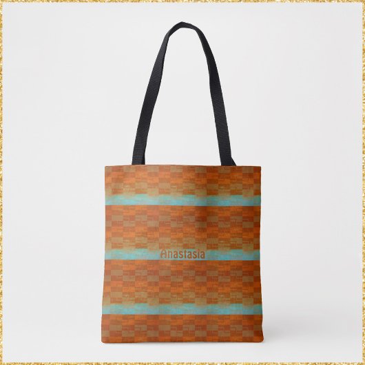 Tote Bag Turquoise géométrique et Abstrait orange