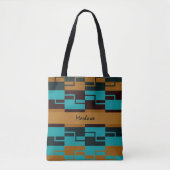 Tote Bag Turquoise géométrique Noir et Brown (Devant)