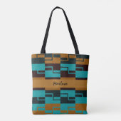 Tote Bag Turquoise géométrique Noir et Brown (Dos)