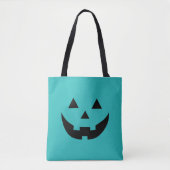 Tote Bag Turquoise Jack-o'-lantern visage citrouille amusan (Devant)