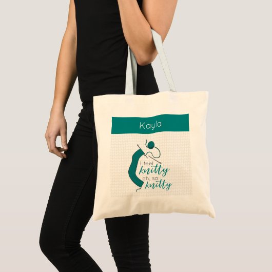 Tote Bag Turquoise Je Sens Knitty, Oh Tellement Knitty (Devant (produit))