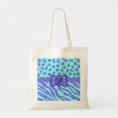 Tote Bag Turquoise & Lavender Zebra & Cheetah Customisé (Devant)