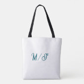 Tote Bag Turquoise monogramme nom de couple de mariage simp (Dos)