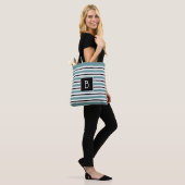 Tote Bag Turquoise Monogrammé tendance, Blancs Noir (Sur le modèle)