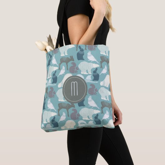Tote Bag Turquoise Motif d'hiver de la faune (De près)