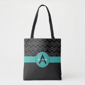 Tote Bag Turquoise noir Chevron (Devant)