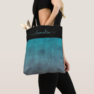 Tote Bag Turquoise noir gris rustique sombre élégant person