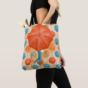 TOTE BAG TURQUOISE & ORANGE AUTOMNE PARAMÈTRES AVEC FEMME