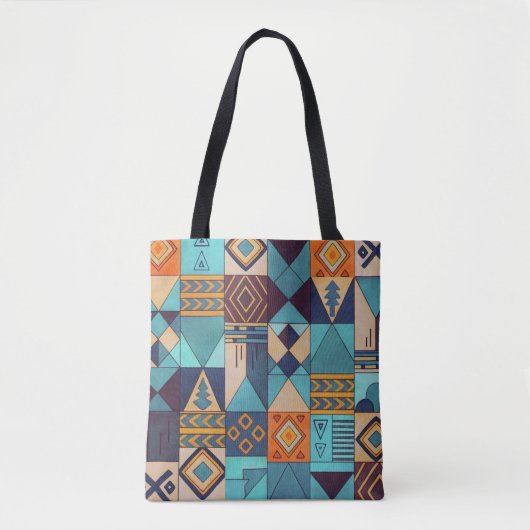 Tote Bag Turquoise & Orange Patchwork Tote (Devant)
