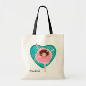 Tote Bag Turquoise Polkadot Coeur Ballerina rose (Devant)