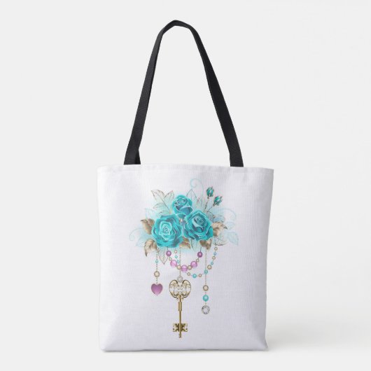 Tote Bag Turquoise Roses avec Clés (Dos)
