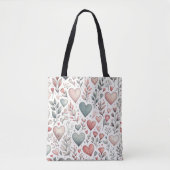 Tote Bag Turquoise, rouge, rose Coeurs et Fleurs Saint-Vale (Devant)