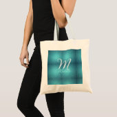 Tote Bag Turquoise sarcelle agate aqua monogramme ajouter l (Devant (produit))