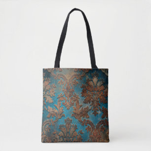 Tote Bag Turquoise sombre et Patina Damask
