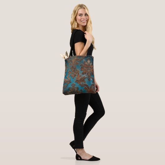 Tote Bag Turquoise sombre et Patina Damask (Sur le modèle)