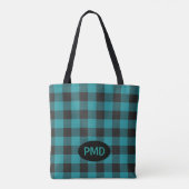 Tote Bag Turquoise Turquoise Bleu Bleu Buffalo Plaid Monogr (Dos)