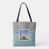 Tote Bag Turquoise vert et Motif rayé Photo personnalisée (Dos)