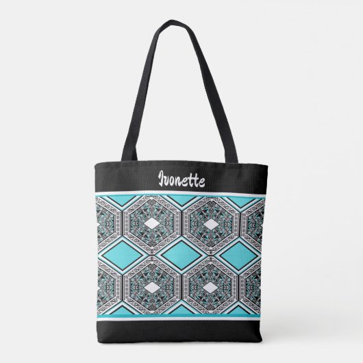 Tote Bag Turquoise, White & Black Tribal Tapestry (Dos)